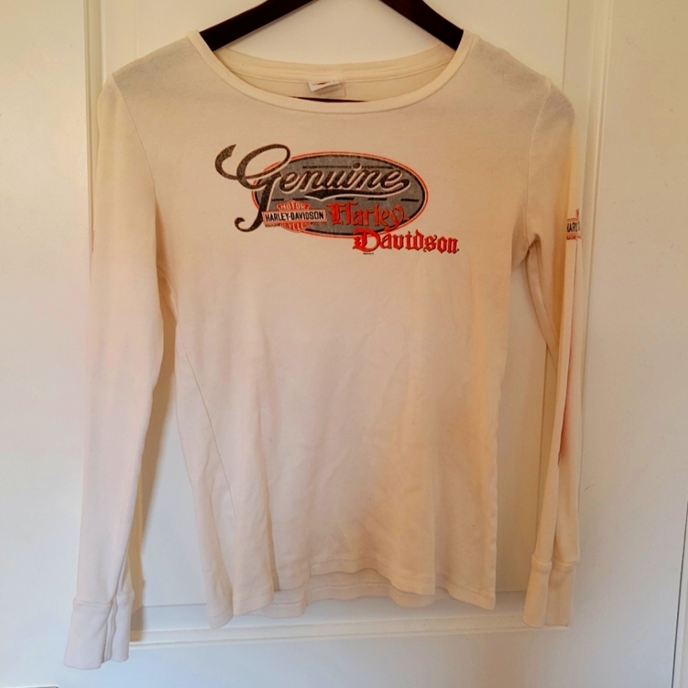 🤍 Harley-Davidson Women’s Off-White Long Sleeve Tee | Size Small - Picture 2 of 5